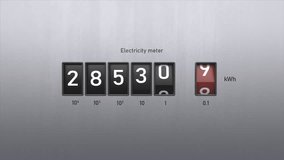 3D animation of electricity meter. Close-up view of kWh counter. Electricity meter display shows consumption of house. Energy savings or overconsumption, rising costs. Electric power supply and usage. - Powered by Shutterstock - Get 15% off with code: PIKWIZARD15