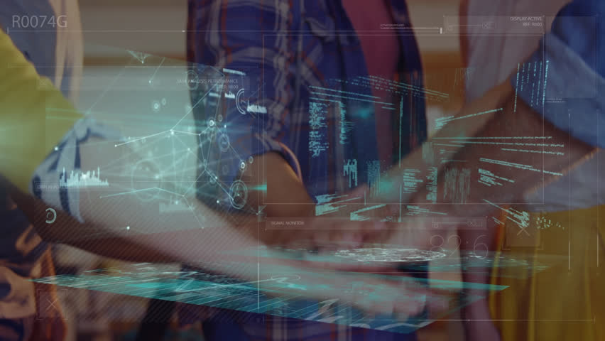 Animation of financial data processing over diverse business people teaming up. Global business, finances and digital interface concept digitally generated video. - Powered by Shutterstock - Get 15% off with code: PIKWIZARD15