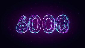 Futuristic Motion Purple Blue Shiny Number 6000 3d Lines Effect And Square Dots Particles Reveal On Dark Purple Glitter Dust Background - Powered by Shutterstock - Get 15% off with code: PIKWIZARD15