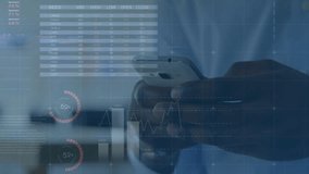 Animation of financial data processing over african american man using smartphone. Global technology, finances and digital interface concept digitally generated video. - Powered by Shutterstock - Get 15% off with code: PIKWIZARD15