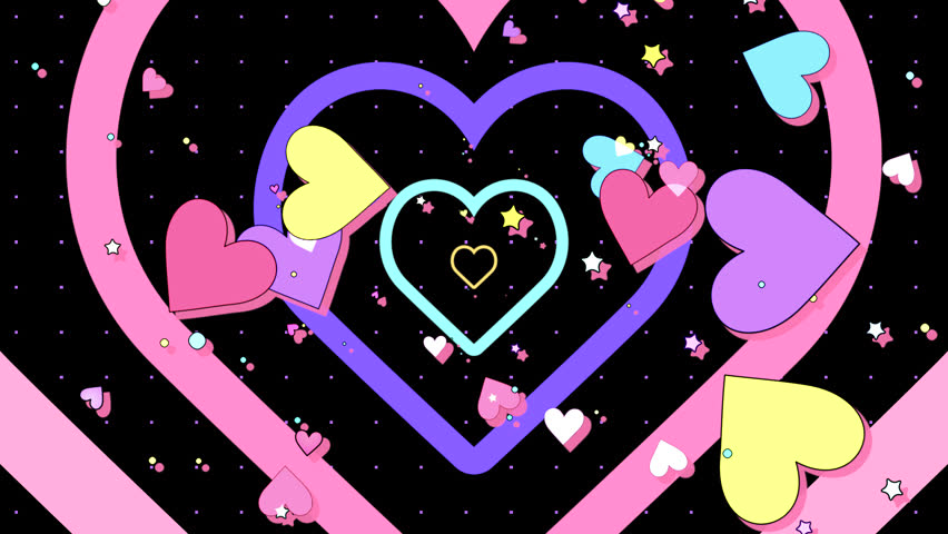 Looped colorful hearts and stars on black background motion graphics. Royalty-Free Stock Footage #1099336983