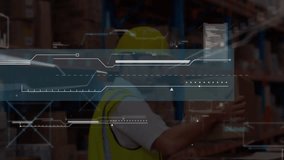Animation of financial data processing over caucasian man working in warehouse. Global shipping, business, finance, computing and data processing concept digitally generated video. - Powered by Shutterstock - Get 15% off with code: PIKWIZARD15