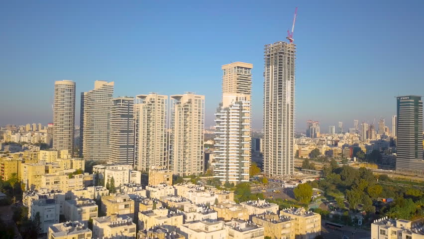 Aerial of Northern Tel Aviv Israel during Sunset - Tall Buildings 06