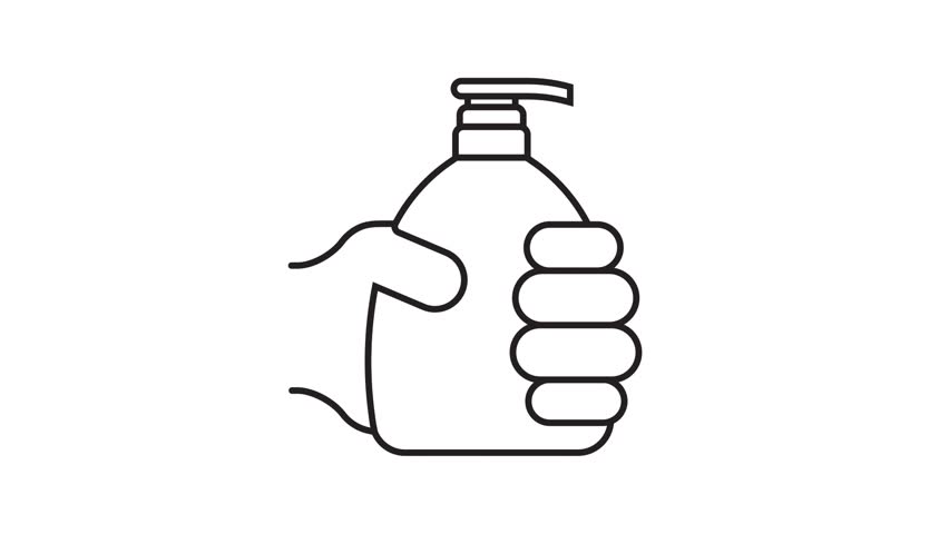 Animated hand holds bottle, tube of liquid soap. Disinfection and prevention, prevention of infection by bacteria and viruses. Cartoon looped video isolated on white background | Shutterstock HD Video #1099342801