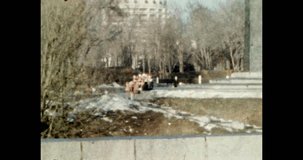 Park of Eternal Glory in Kyiv city, Ukraine. 1980s. City center, memorial to soldier heroes in Great Patriotic War. Vintage, archive color film. Retro old archives. Historic archive. Archival video