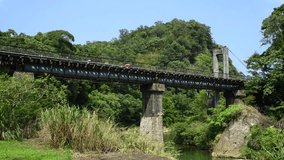 Video of the Pingxi Branch Rail Line train driving pasting the Shifen Scenic Area in New Taipei City, Taiwan.