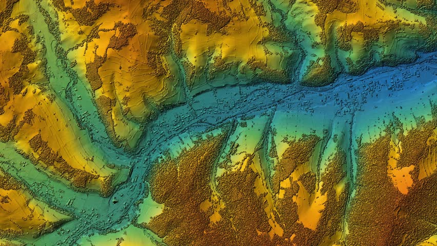 Digital elevation model of a forest area. GIS product made by aerial mapping from a drone. Lidar scan and multispectral camera gives NDVI and NIR effect. Royalty-Free Stock Footage #1099345915