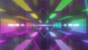 Animation of neon shapes on black background. Global retro future, social media and digital interface concept digitally generated video. - Powered by Shutterstock - Get 15% off with code: PIKWIZARD15