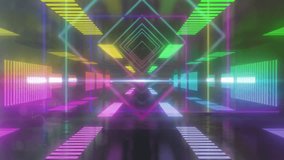 Animation of neon shapes on black background. Global retro future, social media and digital interface concept digitally generated video. - Powered by Shutterstock - Get 15% off with code: PIKWIZARD15