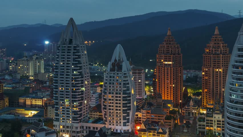 City skyline of Xishuangbanna timelapsing view in Jinghong district, Yunnan in southwestern China
