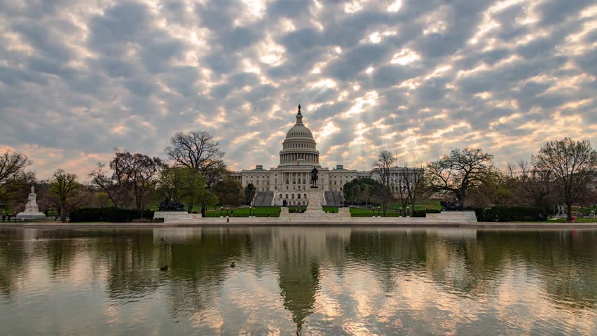 US Capitol Hill closeup view morning sun light timelapse in Washington DC