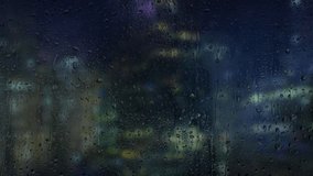 Rainy night city through the rainy window. Background. Skyscrapers. Cyberpunk, retrowave and synthwave vibe | mood. - Powered by Shutterstock - Get 15% off with code: PIKWIZARD15