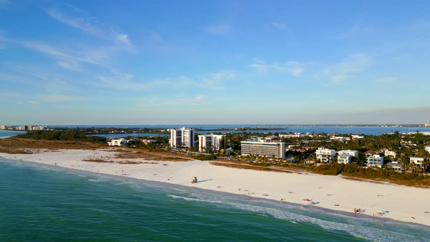 Aerial panning video Lido Key Beach Sarasota Florida USA