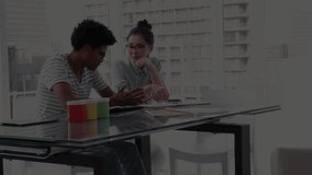 Animation of data processing over diverse business people using phone headsets. Global connections business technology and networking concept digitally generated video. - Powered by Shutterstock - Get 15% off with code: PIKWIZARD15