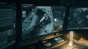 Computer high tech analysis of the selected area. Computer high tech analysis system identifying the target enemy military ship. Computer high tech analysis program sends drones towards location. - Powered by Shutterstock - Get 15% off with code: PIKWIZARD15