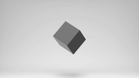 3d render of monochrome abstract art video animation surreal 3d composition with flying rotating black cube box with small splash white balls spheres dust particles in water liquid structure around  