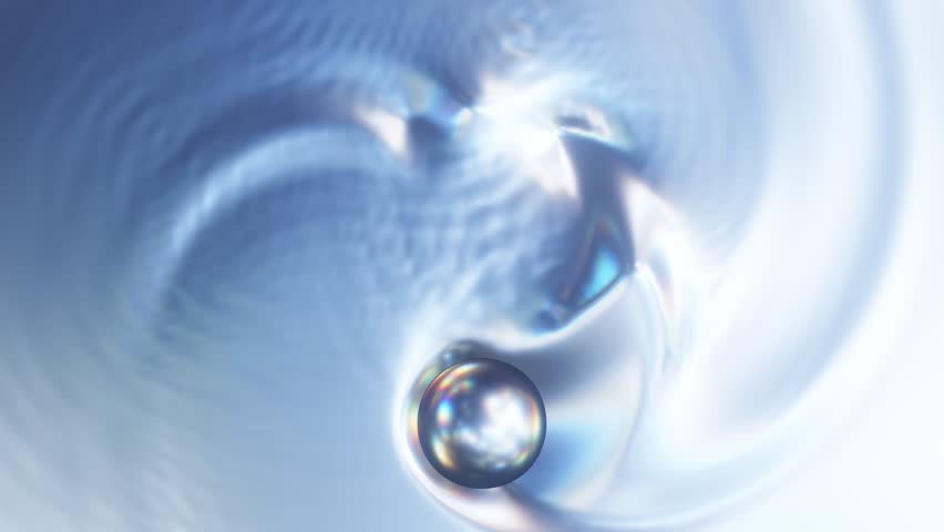 Looping 4k animation of reflective ball rolling on liquid surface with ripples and reflections. | Shutterstock HD Video #1099367537