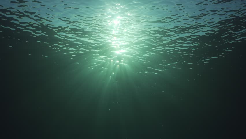 Slow motion, Rays of the sun at sunset penetrate the under water surface, underwater seascape with sea surface on backlighting (Contre-jour). Surface of the water and the setting sun | Shutterstock HD Video #1099369429