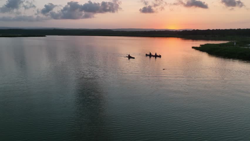 Canoe in the Sunset Time Drone Video, Mert Lake İgneada, Kirklareli Turkey