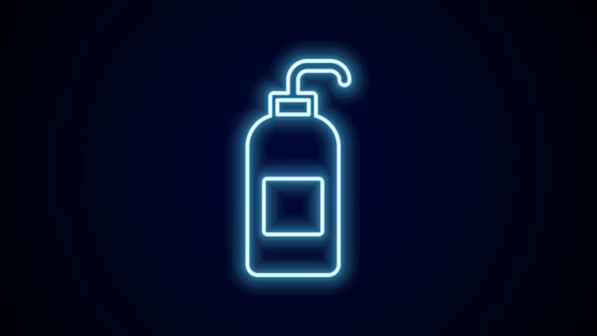Glowing neon line Bottle of liquid antibacterial soap with dispenser icon isolated on black background. Antiseptic. Disinfection, hygiene, skin care. 4K Video motion graphic animation. | Shutterstock HD Video #1099371447