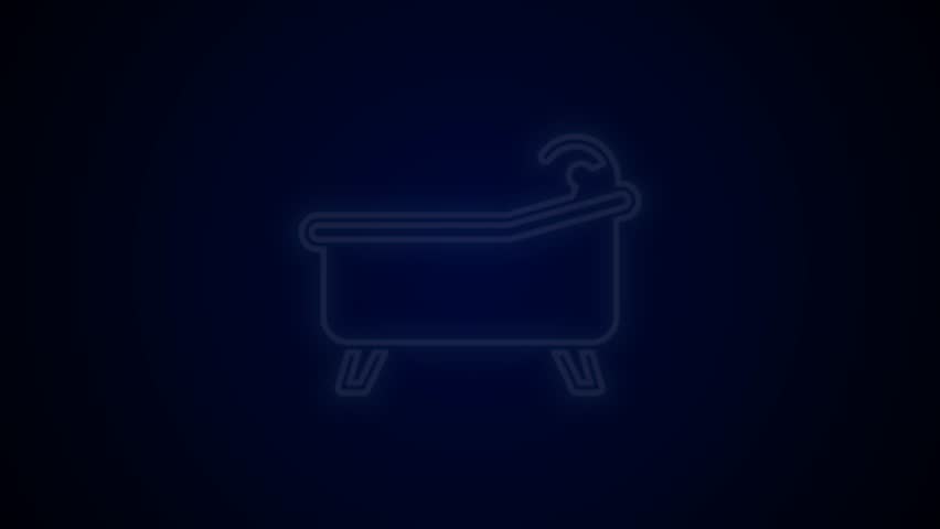 Glowing neon line Bathtub icon isolated on black background. 4K Video motion graphic animation.
