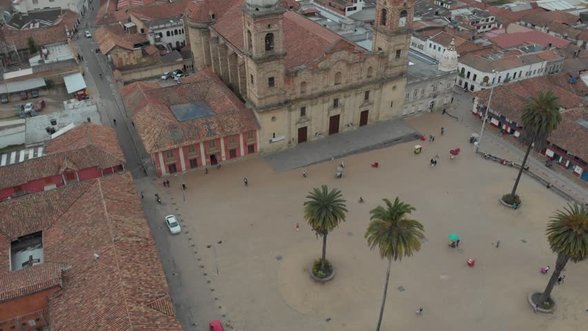 An aerial view of the downtown and the cathedral of Zipaquirá, Colombia. This town is one hour drive from the capital Bogotá.