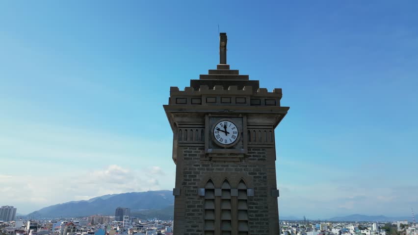Beautiful 4K panoramic aerial video from flying drone to Nha Trang, Vietnam, the main church for the Church of Catholic Diocese of Nha Trang. 4K Nha Trang, Vietnam.