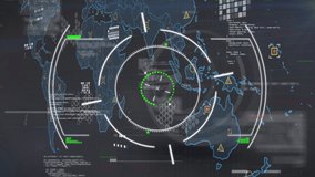 Animation of data processing over scope scanning and world map. Global connections, business, finance, computing and data processing concept digitally generated video. - Powered by Shutterstock - Get 15% off with code: PIKWIZARD15