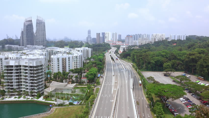 Highway in Singapore. Aerial View