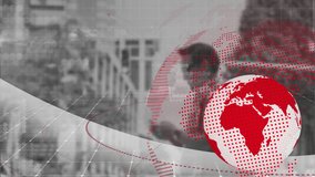 Animation of globes and programming language over caucasian man using cellphone against buildings. Digital composite, multiple exposure, globalization, coding, skyscrapers and technology concept. - Powered by Shutterstock - Get 15% off with code: PIKWIZARD15