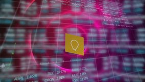 Animation of icons flow chart with multiple graphs and trading board against circular pattern. Digitally generated, hologram, stock market, report, finance, business and investment concept. - Powered by Shutterstock - Get 15% off with code: PIKWIZARD15