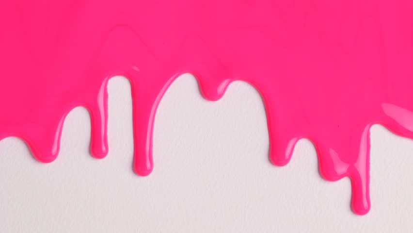 Liquid drops of pink paint color flowing on the white surface. Macro shot of pink paint dripping on the white wall with copy space. Production Close-up. Slow Motion, Abstract art.  | Shutterstock HD Video #1099391933