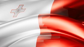 Malta flag shiny glass smooth overflow abstract shape waves moved infinite loop video background
