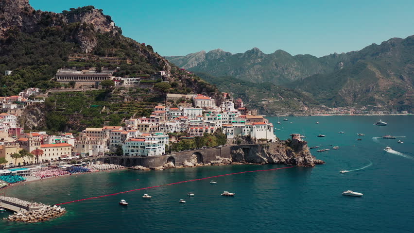 Aerial view of Amalfi coast Italy drone footage city | Shutterstock HD Video #1099397853