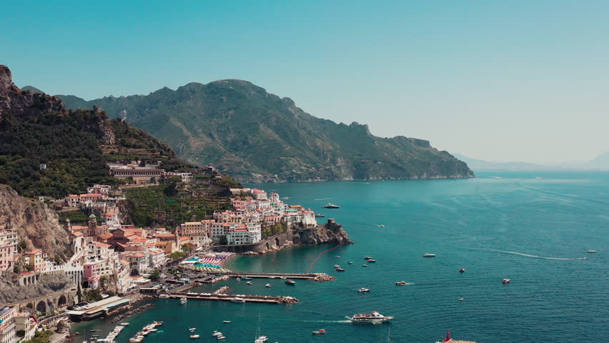 Aerial view of Amalfi coast Italy drone footage city | Shutterstock HD Video #1099397857