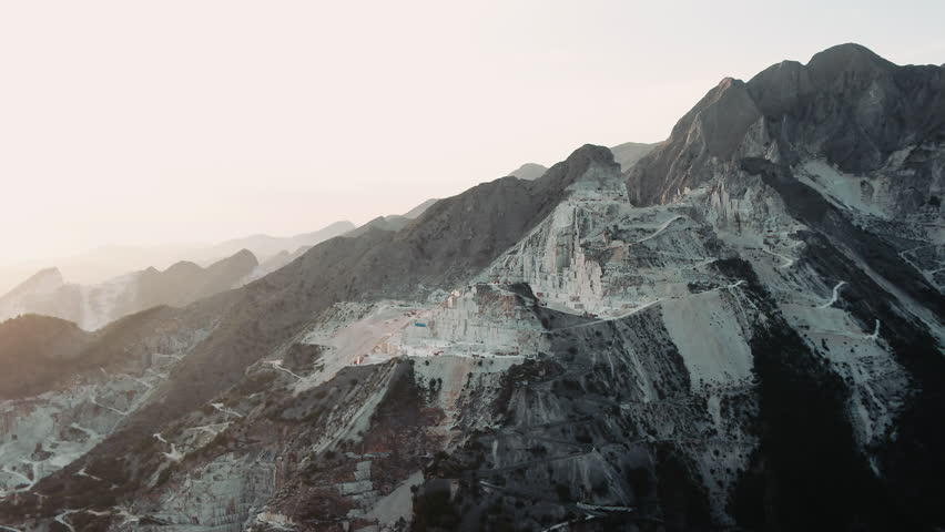 Aerial view of Carrara marble Italy drone footage city