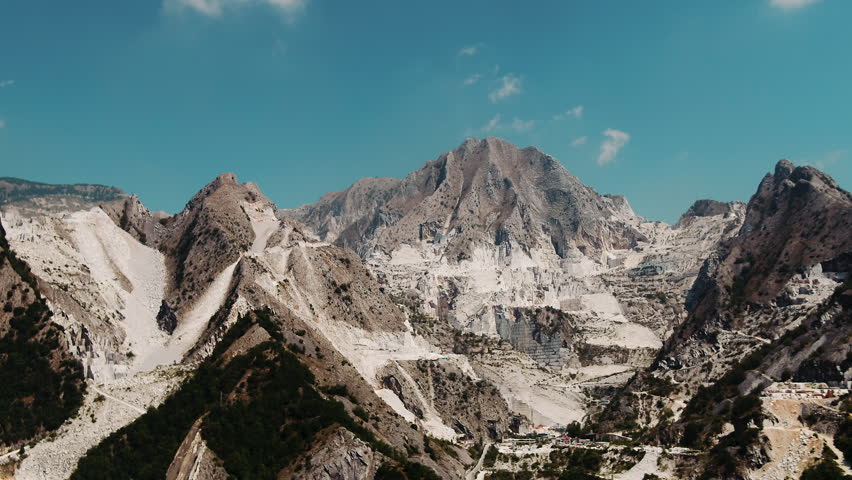 Aerial view of Carrara marble Italy drone footage city