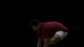 Animation of scope scanning over caucasian male rugby player. Global sport and digital interface concept digitally generated video.
