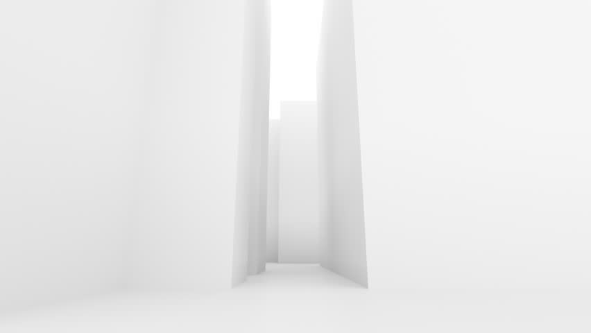 Movement in a maze of white columns in white light. 
Fog columns smoke and labyrinth. | Shutterstock HD Video #1099403553