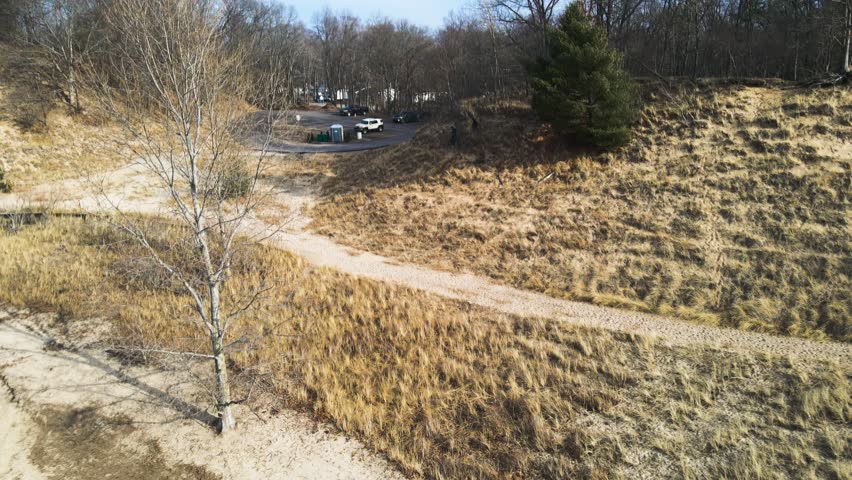 Low hover over ice shelf at Dune Harbor Park in Muskegon.