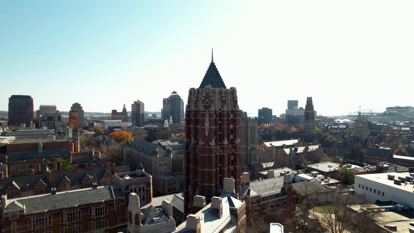 Yale University Campus, New Haven, Connecticut. Aerial View, Hall of Graduate Studies and Buildings, Drone Shot