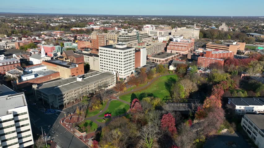 Downtown Trenton New Jersey. Aerial establishing shot in autumn day.