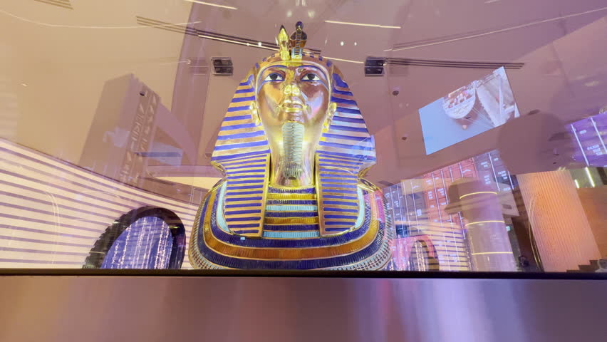 Dubai , United Arab Emirates - 01 14 2023: Ancient Pharaoh coffin head - EXPO Dubai 2020