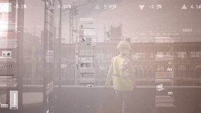 Animation of data processing over caucasian female worker at building site. Global business and digital interface concept digitally generated video. - Powered by Shutterstock - Get 15% off with code: PIKWIZARD15