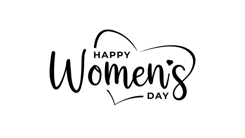 Happy women's day animation text in black color on transparent background. Great for international womens day celebrations Around the World. 4k video greeting card. Alpha channel.