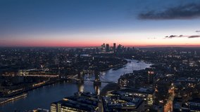 Cinematic reveal shot, pull back, touching Shard, Establishing Aerial View Shot of London UK, United Kingdom p1