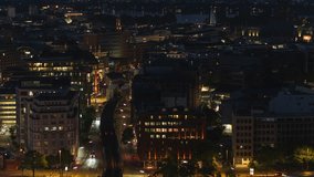 Establishing Aerial View Shot of Hamburg De, Mecklenburg-Western Pomerania, Germany, city at night evening, small traffic