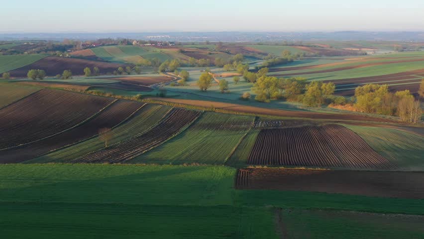 Beautiful spring morning over green meadows