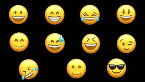 Animated Emoji Set. Alpha channel, transparent background. Laughing emoji. 4K resolution loop animation. Smiling and happy emoji. Pack 1 - Powered by Shutterstock - Get 15% off with code: PIKWIZARD15