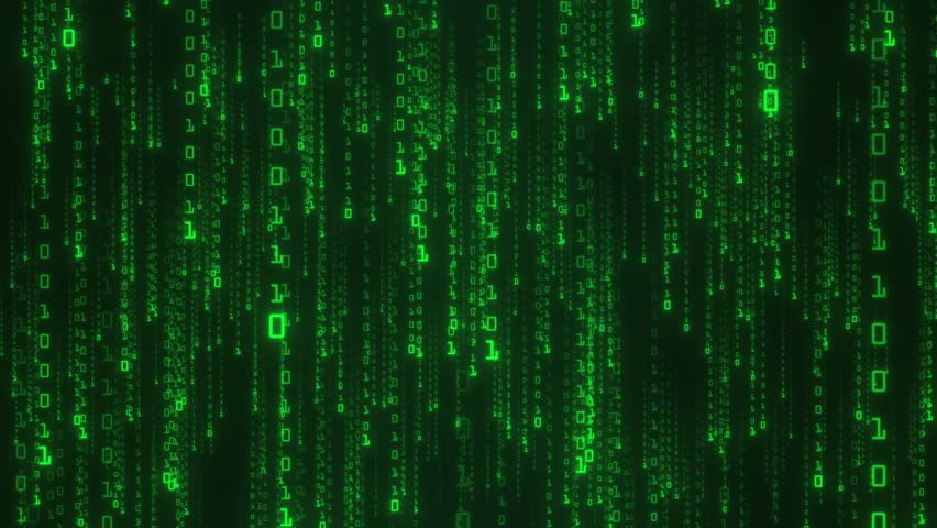 The Matrix style binary code. The camera moves through the falling numbers. Seamless loop. Digital binary code processing on screen background loop. Data rendering of a scientific technology data Royalty-Free Stock Footage #1099415337